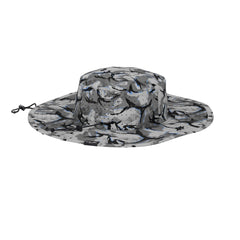 HUK Boonie Hat showing adjustable chin strap for windy conditions