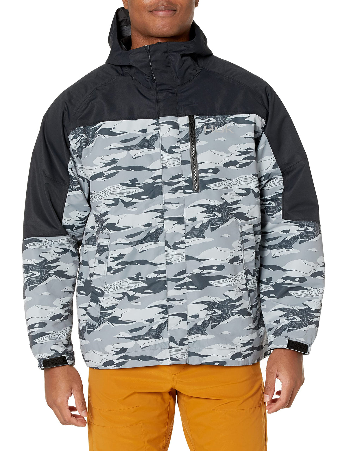 HUK Grand Banks Jacket front view in volcanic ash showing rugged rain protection