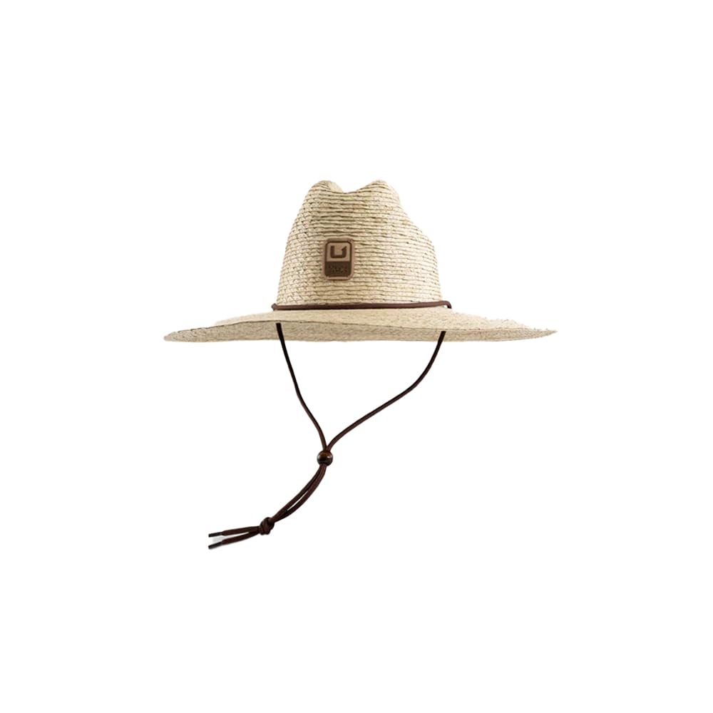 HUK men's crushable straw hat shows packable design for travel and outdoor adventures.