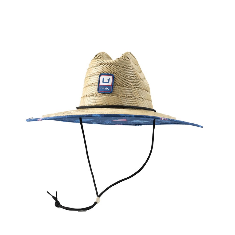 Huk men's straw hat with full brim offers sun protection and shade on hot days.