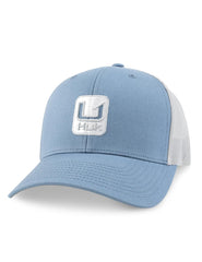 HUK Mens Trucker Hat anti-glare front view for anglers on sunny days.