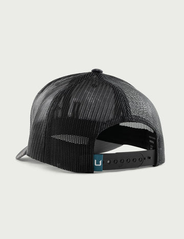 HUK trucker hat anti-glare under visor enhances visibility in bright sun for anglers