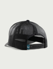 HUK trucker hat anti-glare under visor enhances visibility in bright sun for anglers