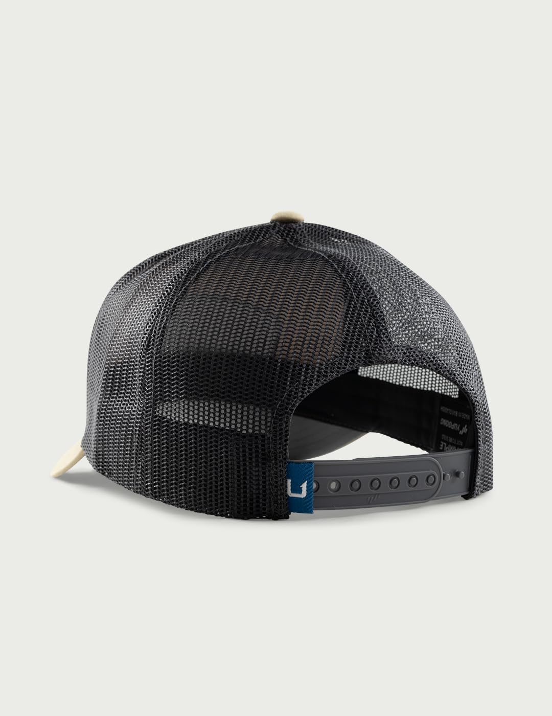 HUK men's trucker hat braid detail for breathable comfort on the water.