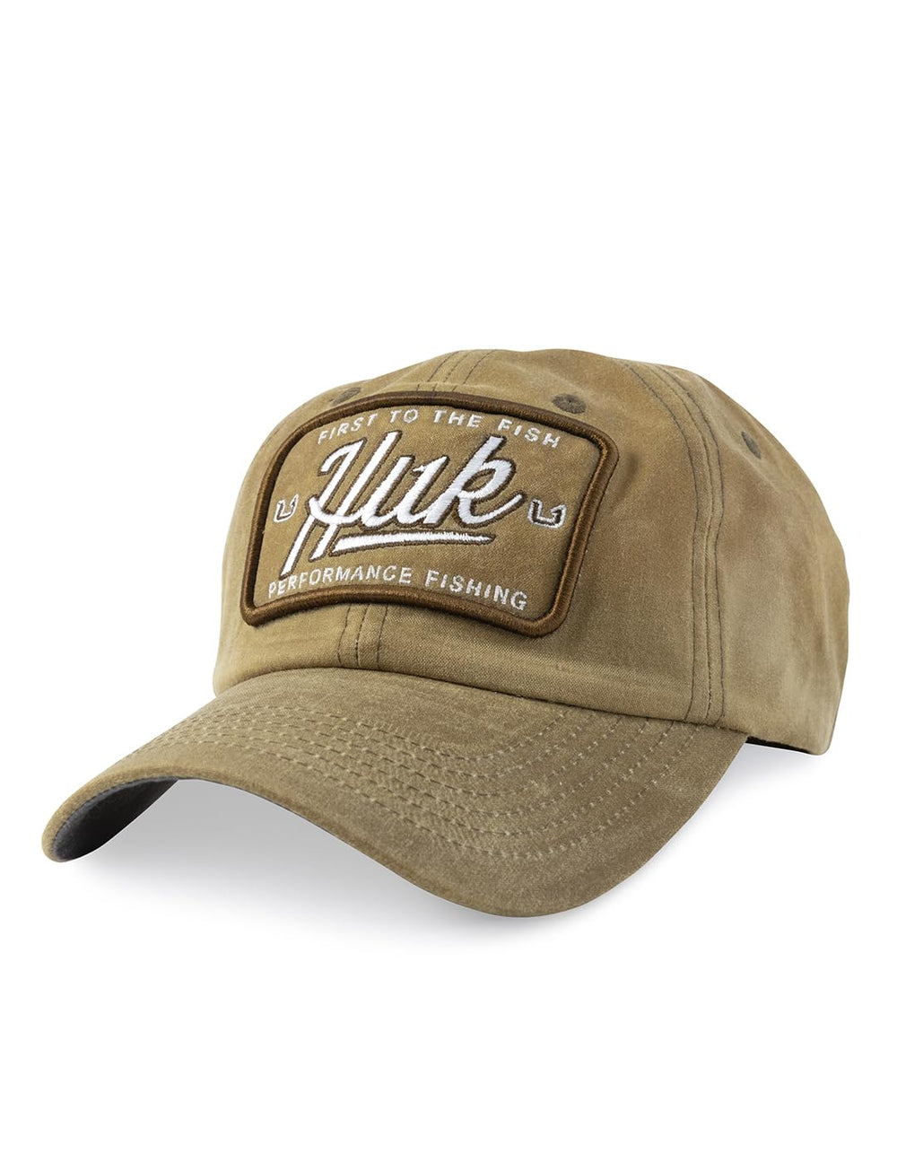 HUK men's standard trucker hat front view highlights adjustable snapback