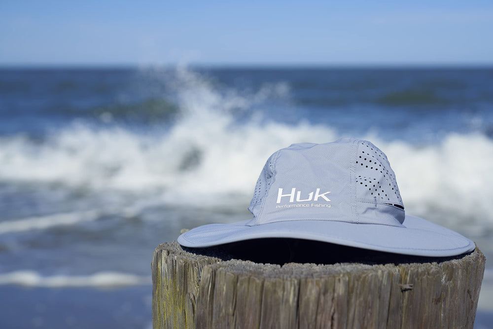 Huk Performance Bucket Hat anti-glare under visor to reduce reflections on bright water