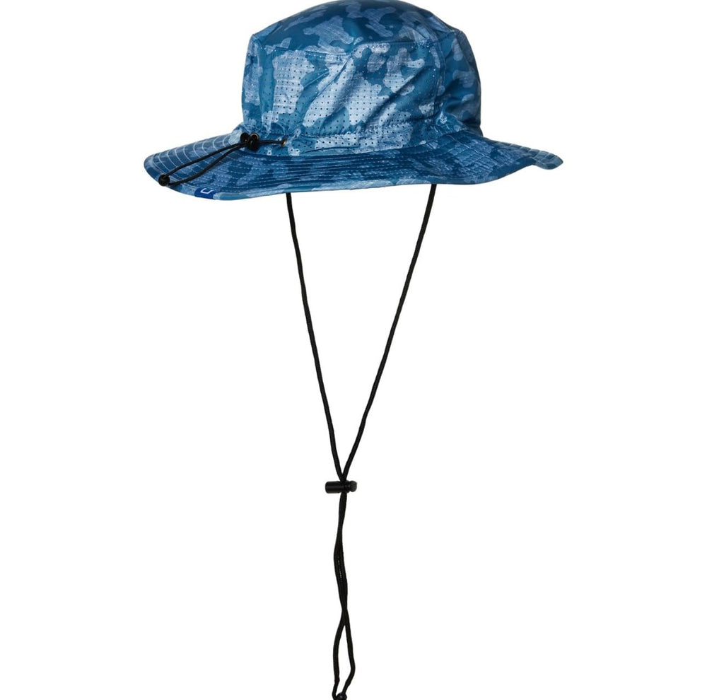 Close-up of perforated crown and breathable polyester fabric on Huk Hat