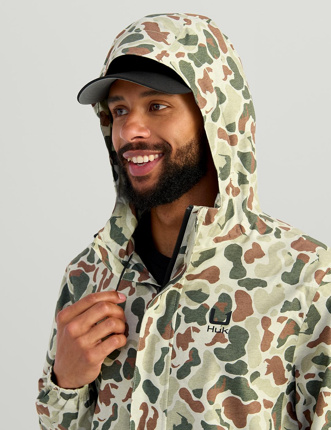 HUK Storm Rain Jacket has covered pockets to keep valuables dry