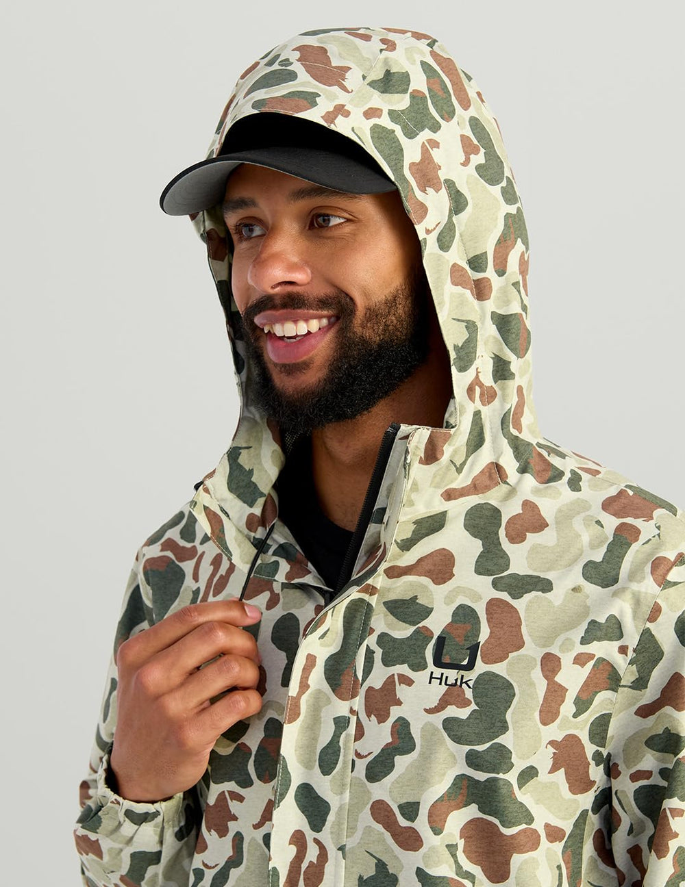 HUK Storm Rain Jacket has covered pockets to keep valuables dry