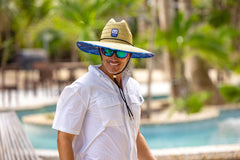 Huk straw hat features water-repellent coating to keep you dry.