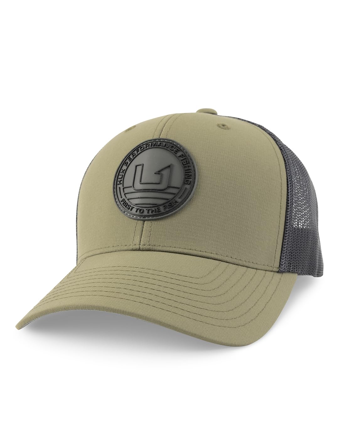 HUK Trucker Moss hat with anti-glare visor reduces glare while casting on bright days.