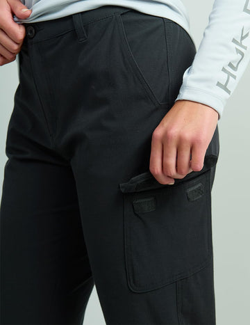 HUK Women's Next Level Pant back pocket with zipper keeps valuables secure