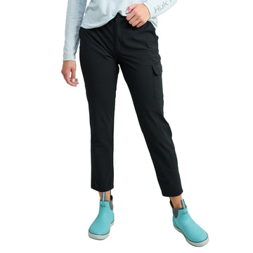HUK Women's Next Level Pant zippered front fly for secure fit and travel-ready comfort