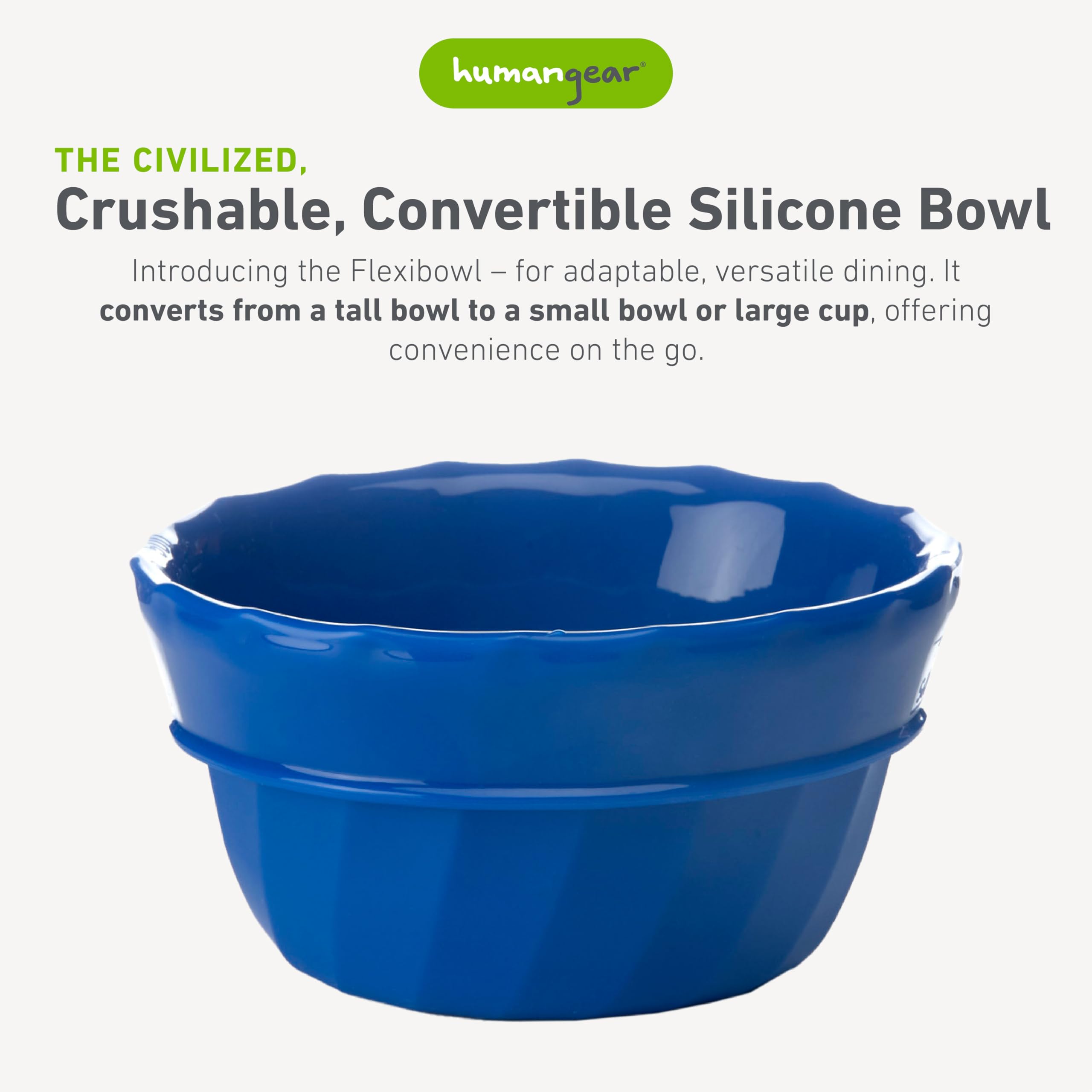 Humangear Flexibowl converted to tall bowl for snacks or soup.