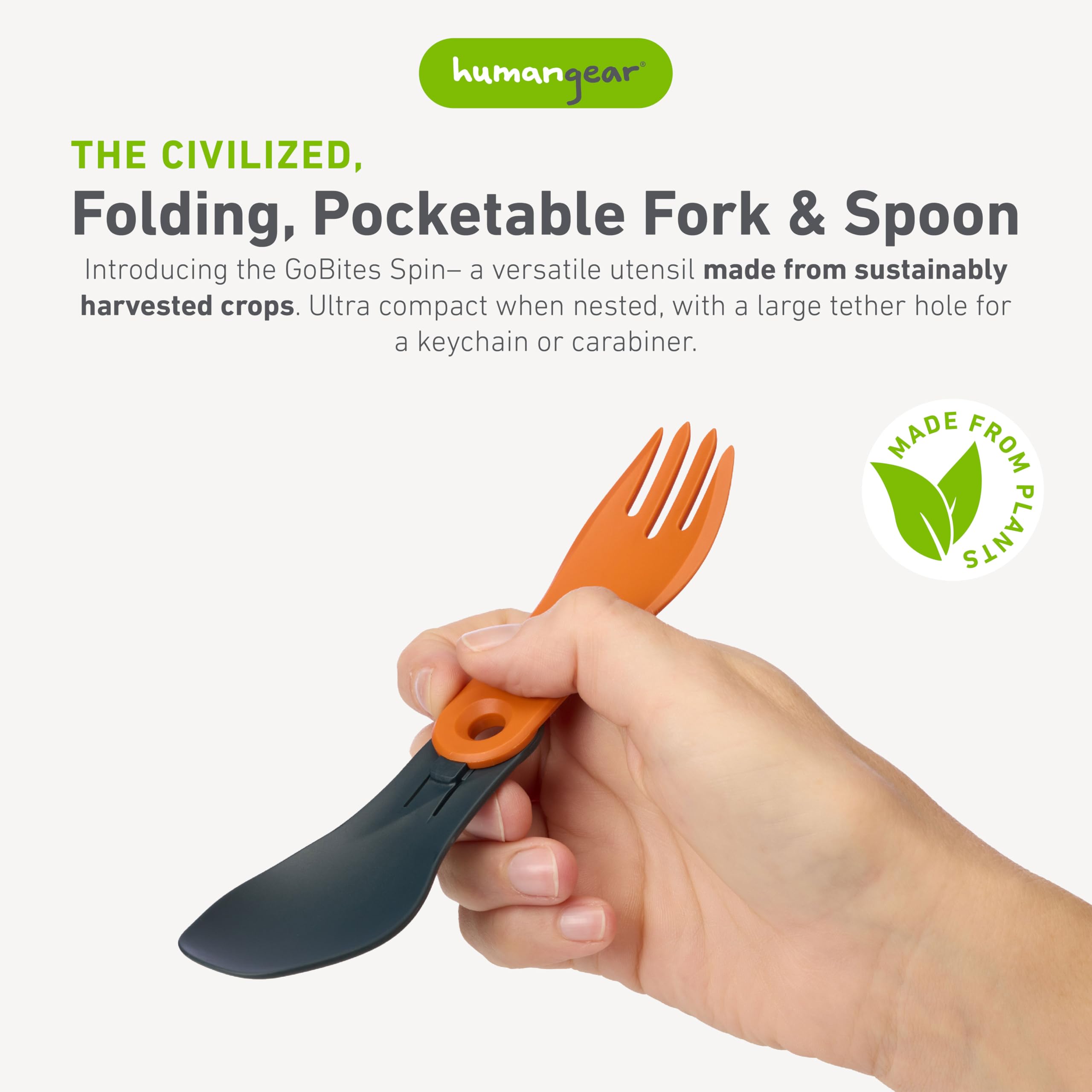 Humangear GoBites Bio Spin spork with splitter tines for easier food portioning