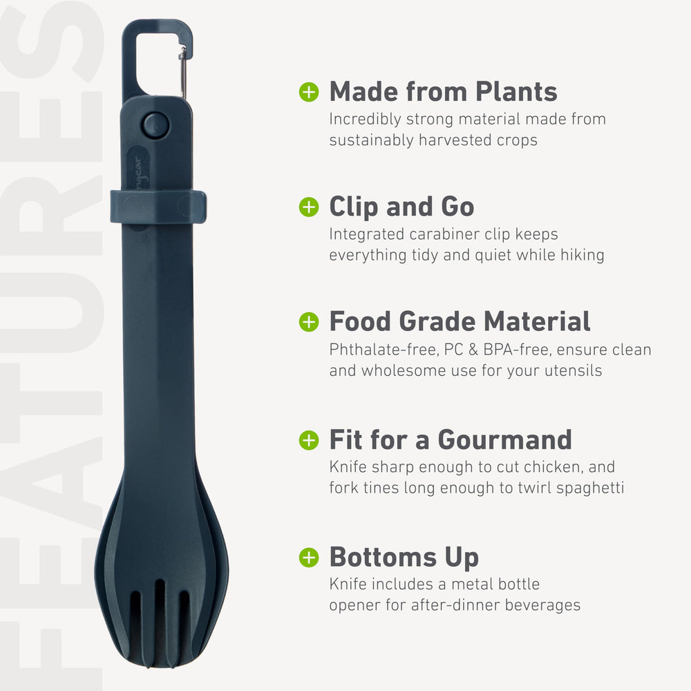 Humangear GoBites Bio Trio anti-jangle carabiner clip for secure backpack attachment.
