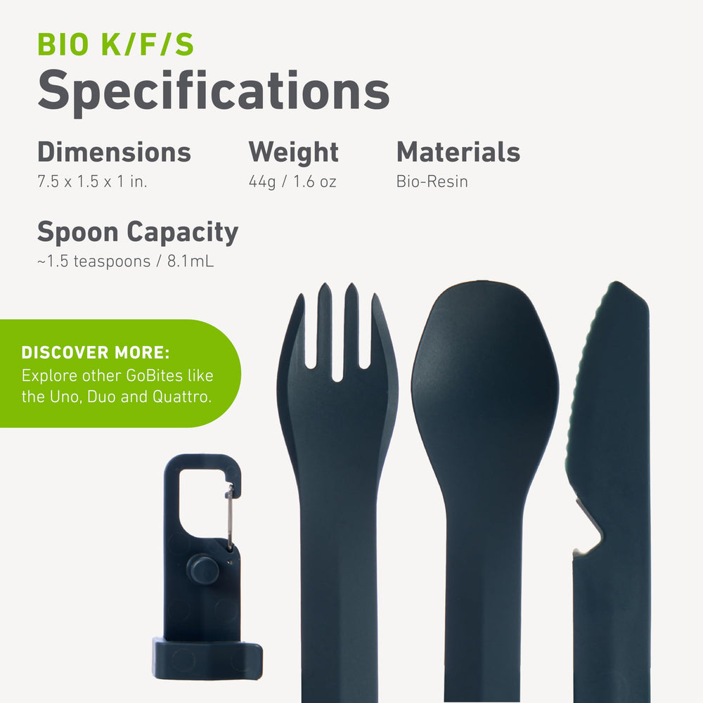 Humangear GoBites Bio Trio travel set in dark gray for compact camping dining.