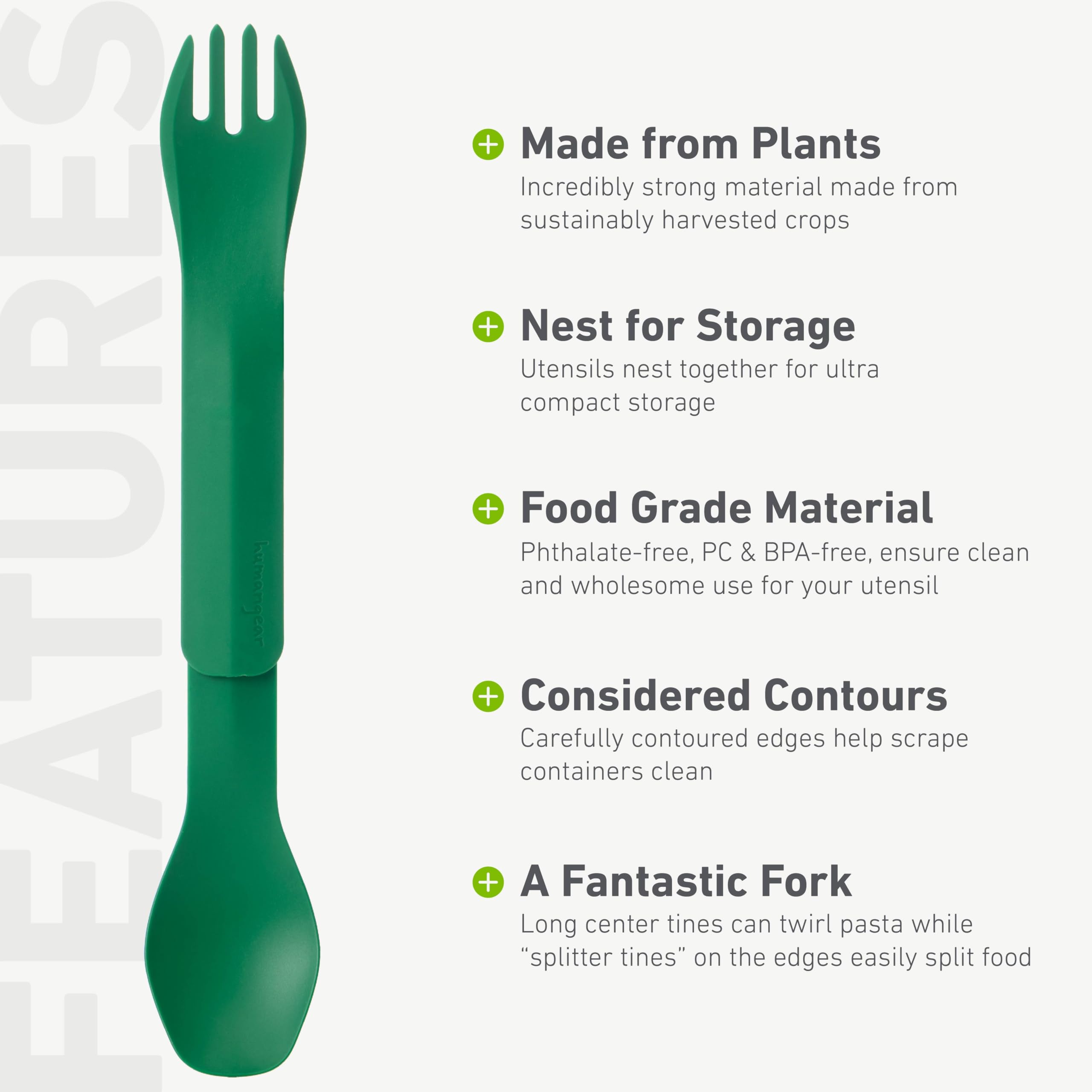 humangear GoBites Duo full-size utensils in one travel-friendly pair.