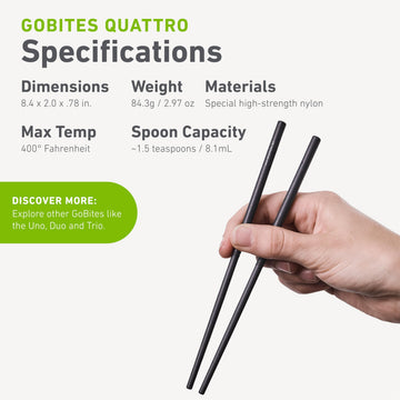 GoBites Quattro stiff chopsticks close-up for precise grabbing.