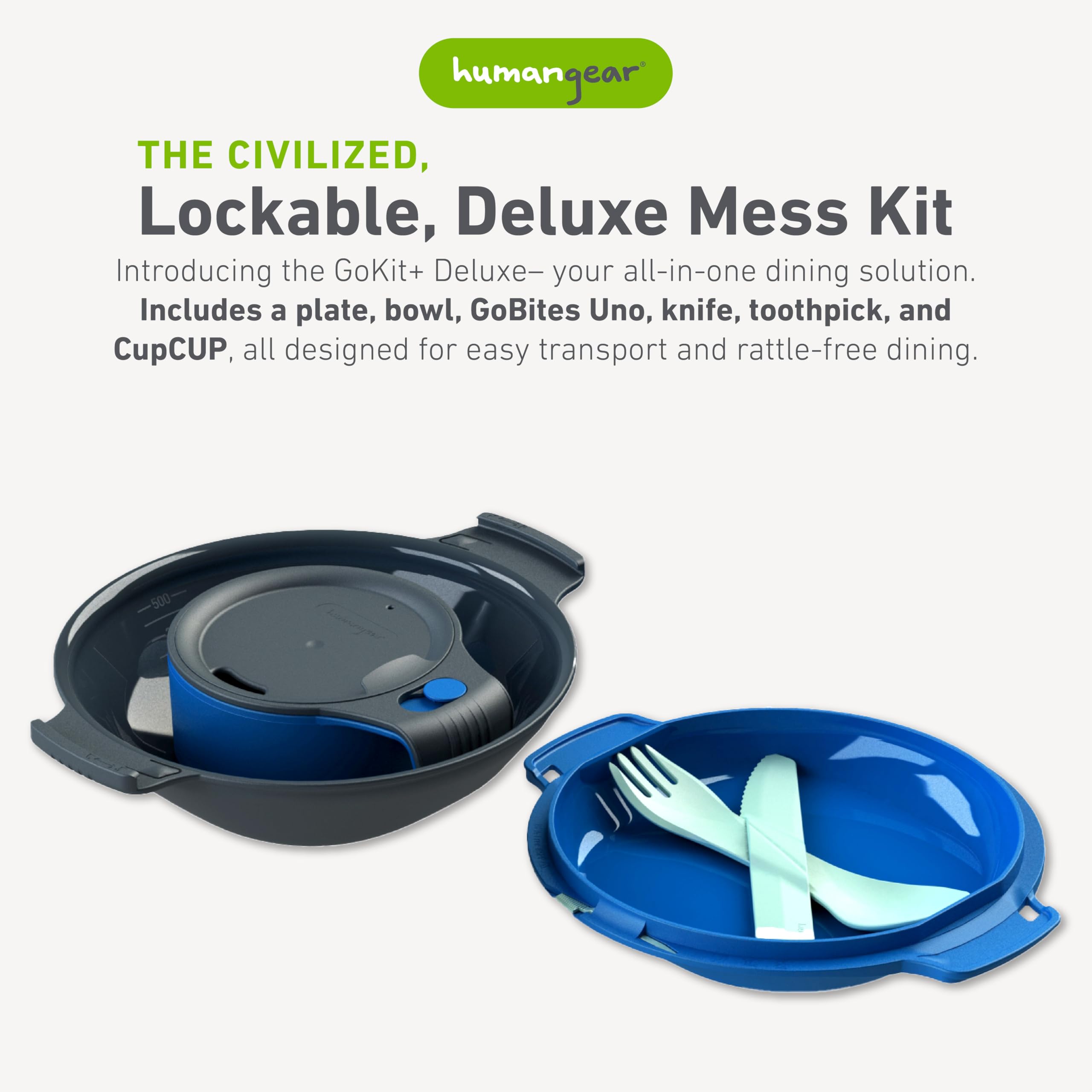 Humangear GoKit+ Deluxe dual-mode cup used as insulated mug or split into two cups