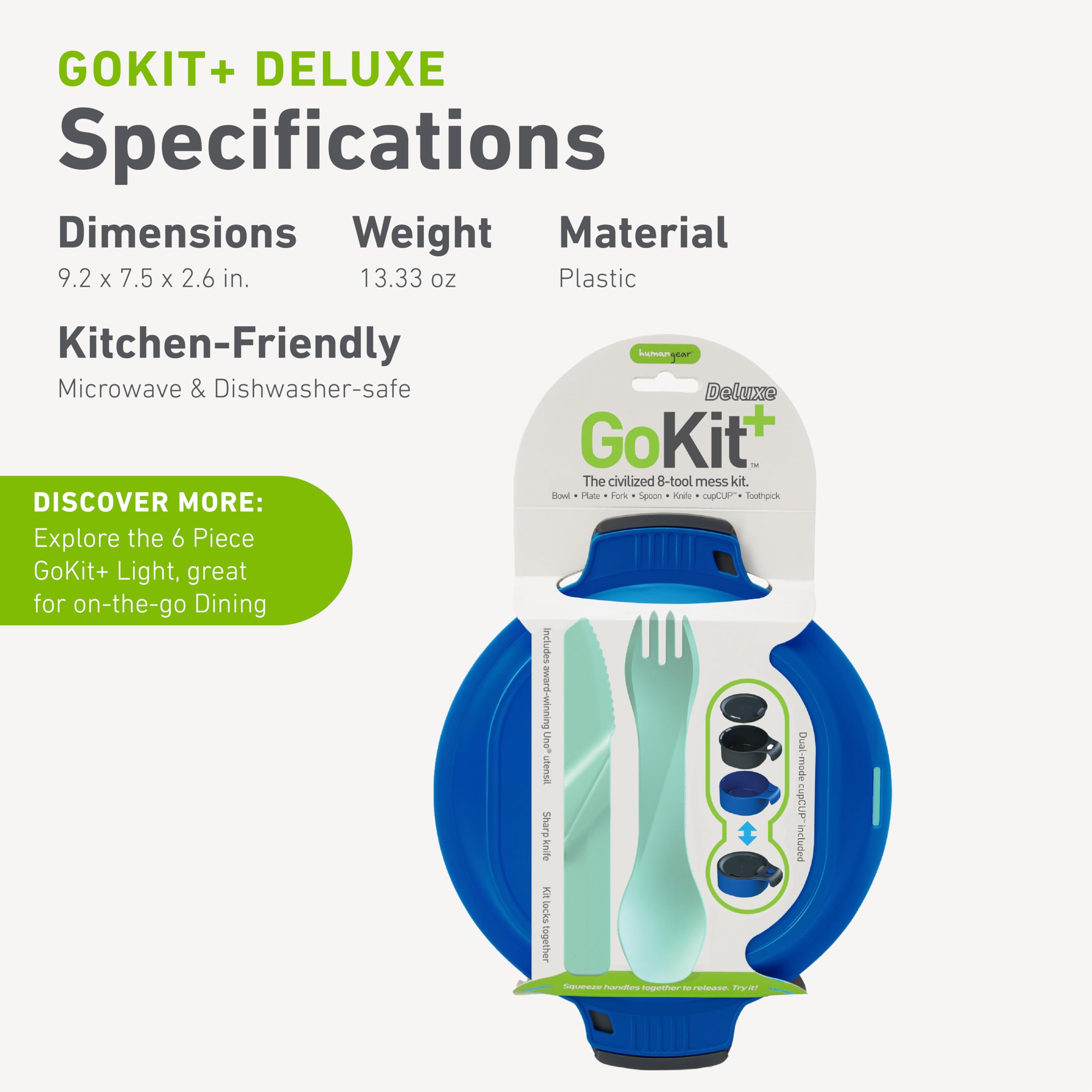 Humangear GoKit+ Deluxe serrated knife stores safely in plate rim