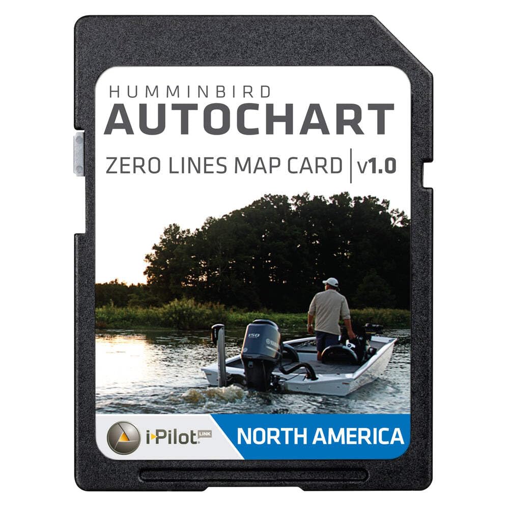 Humminbird AutoChart Zero Line map card highlights shorelines for precise mapping and personal maps