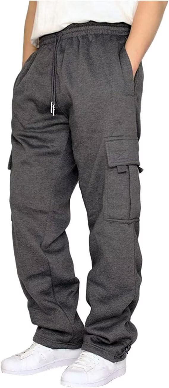 HUNGSON mens cargo sweatpants pocket layout highlights six pockets for on-the-go storage