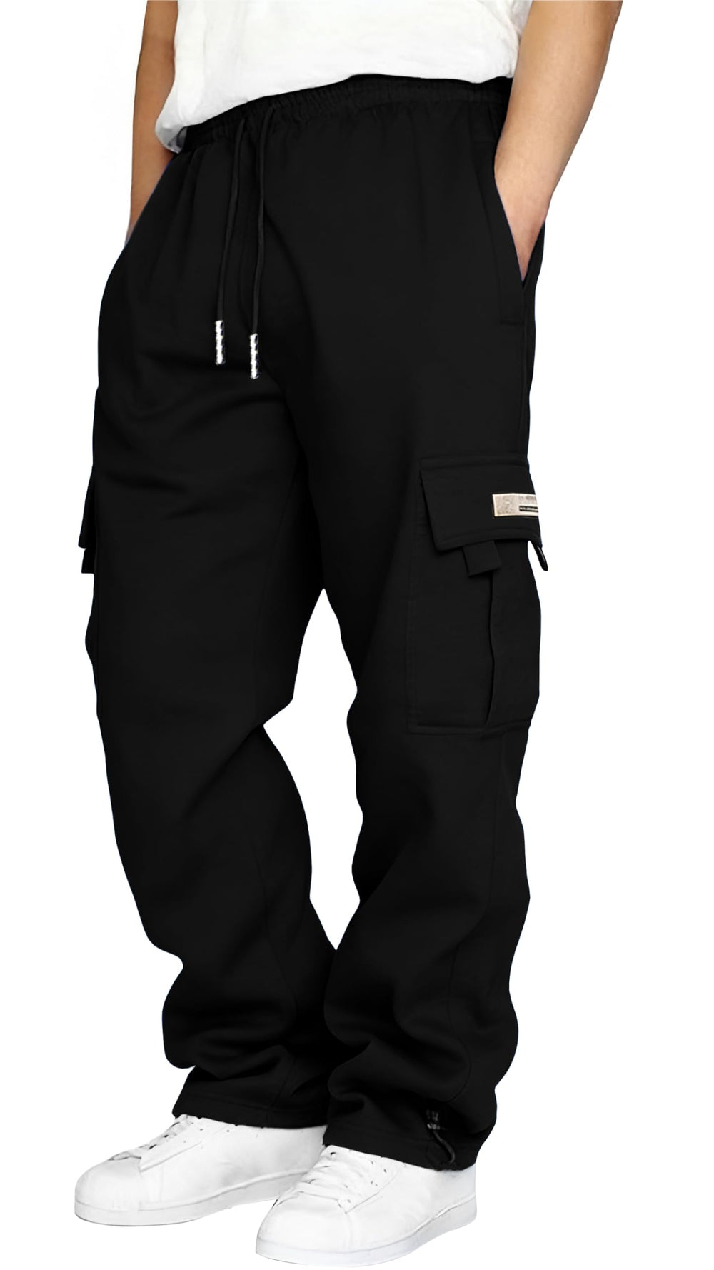 HUNGSON men's cargo sweatpants front view with adjustable drawstring for comfort.