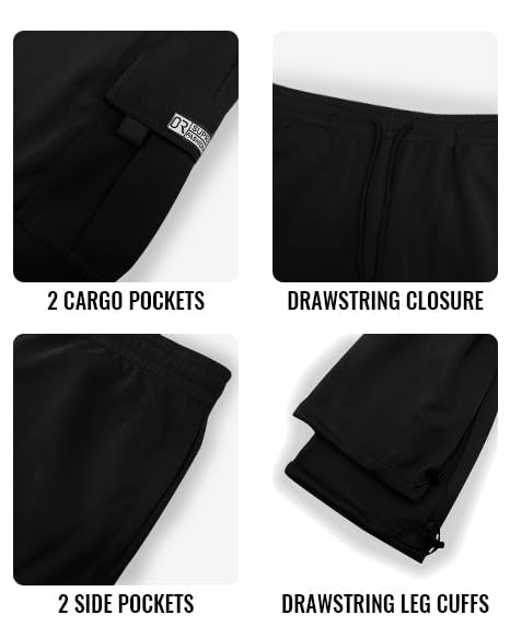 HUNGSON black cargo sweatpants full-length flatlay showcasing classic color and design.