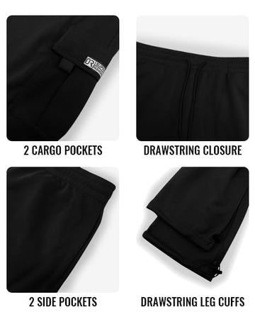 HUNGSON black cargo sweatpants full-length flatlay showcasing classic color and design.
