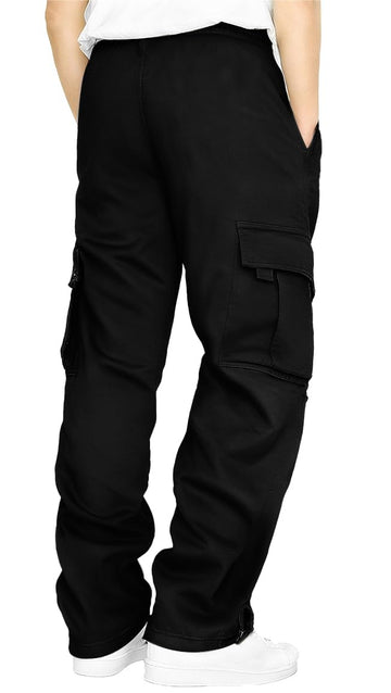 HUNGSON cargo sweatpants side pocket display highlighting six roomy pockets for storage.
