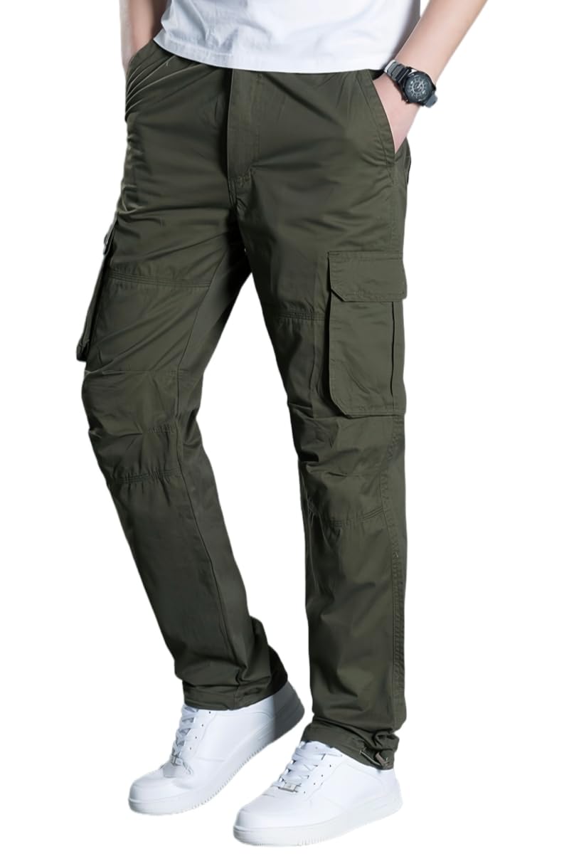 HUNGSON men's casual hiking pants front view detailing breathable cotton for outdoor comfort
