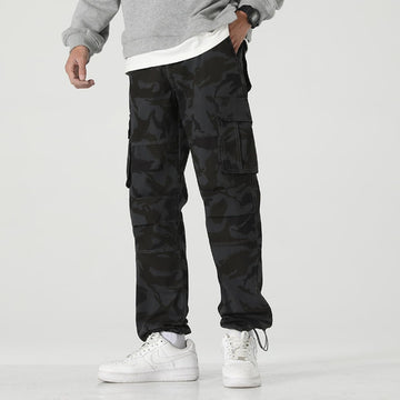 HUNGSON men's hiking pants black camouflage side-view emphasizes versatile outdoor styling.