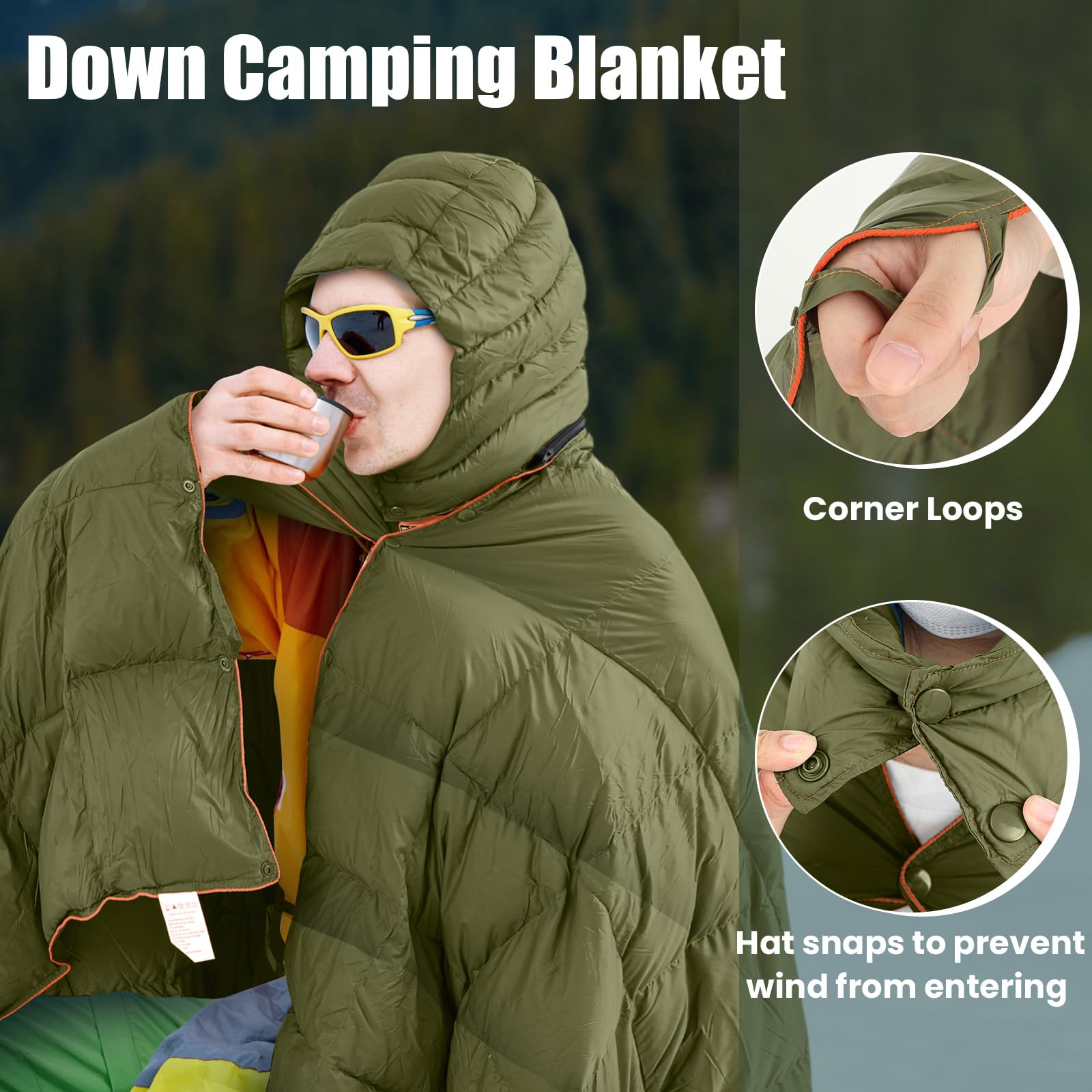 HunnmingRe olive-green blanket in stadium or picnic setting.