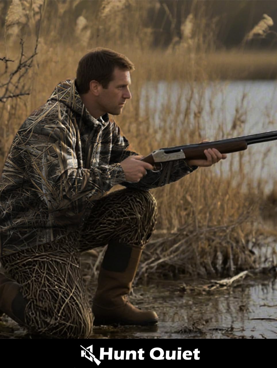 Hunt Quiet heated jacket side view on wearer demonstrating comfortable fit.