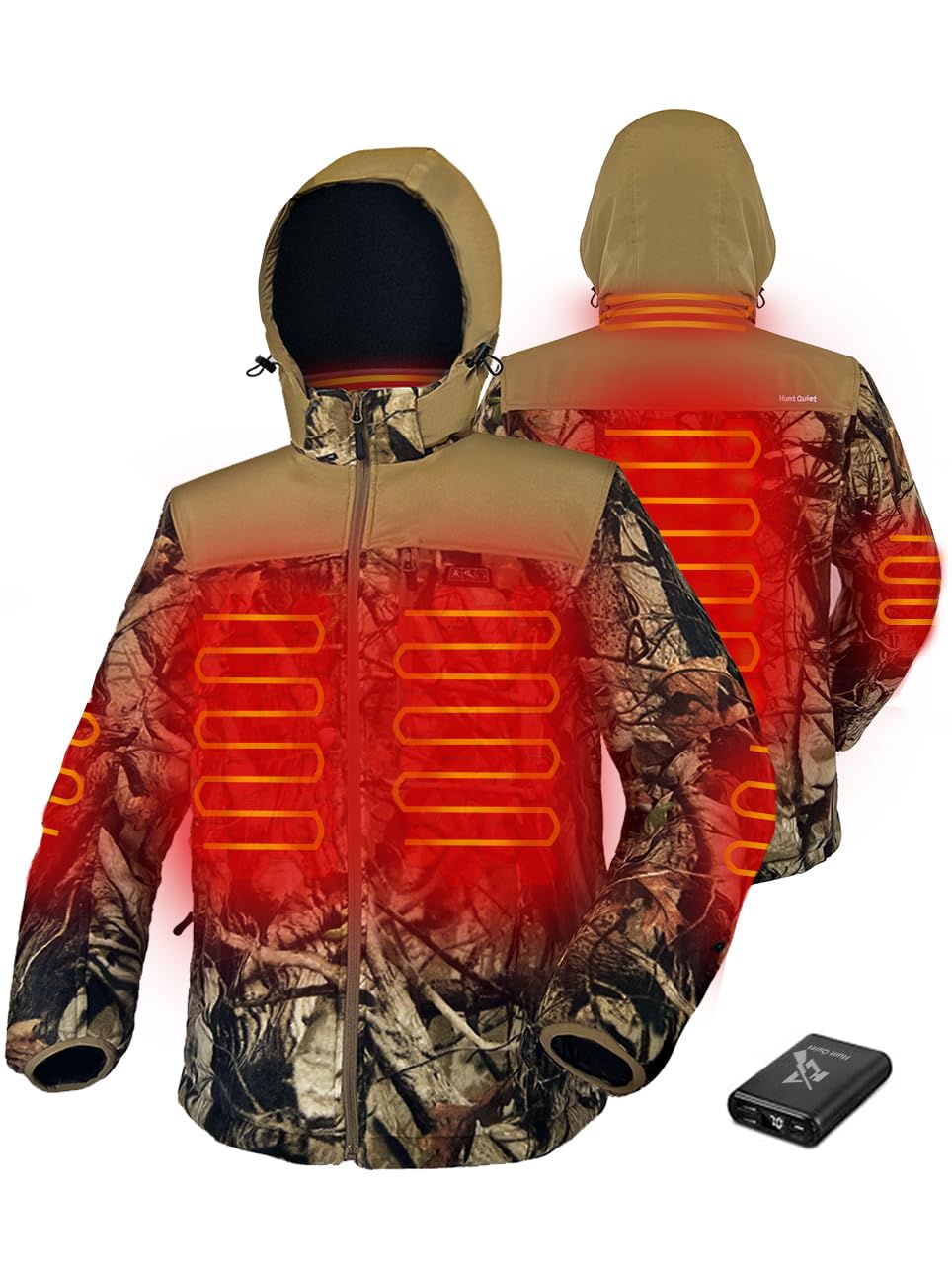 Hunt Quiet men's heated jacket Next Camo G2 front view for warmth