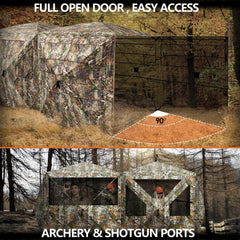 Hunt Quiet hunting blind steel hubs provide storm-ready stability.