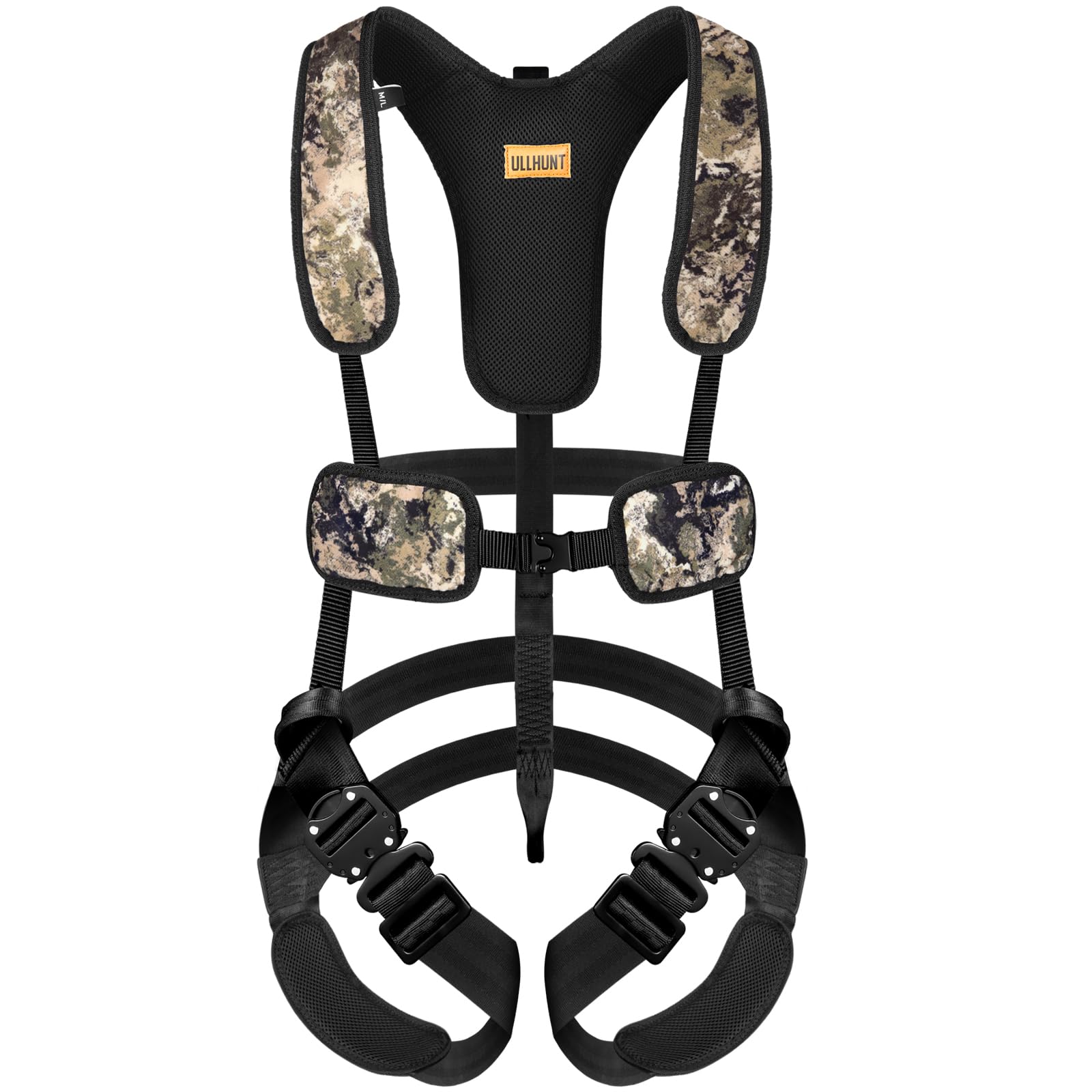 HUNTARMOR tree stand harness buckles provide quick, secure safety during climbs.