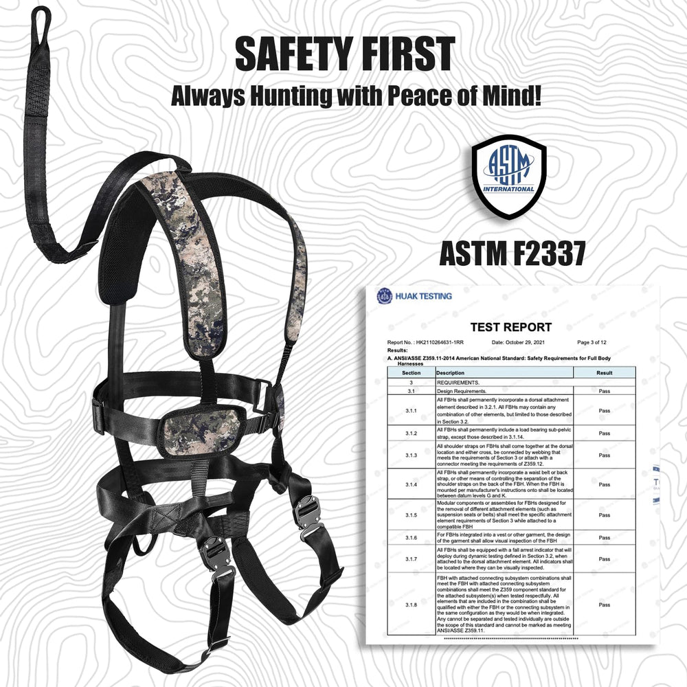 HUNTARMOR quick-release buckles speed on/off adjustments for safer climbs.