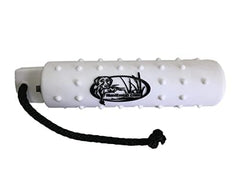 HuntEmUp Dog Bumpers black-white dummy stands out against water for easy sighting.