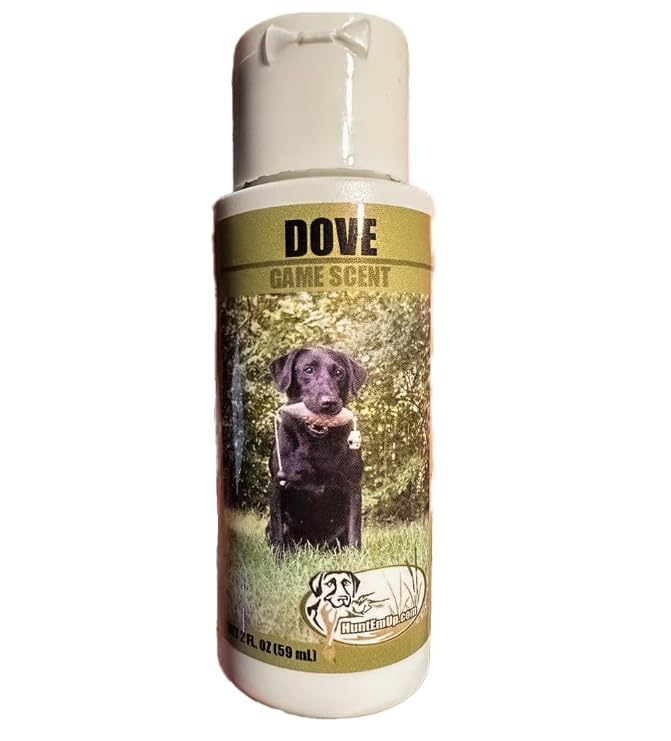 HuntEmUp Dove Scent bottle demonstrates a concentrated formula for long-lasting training scent.