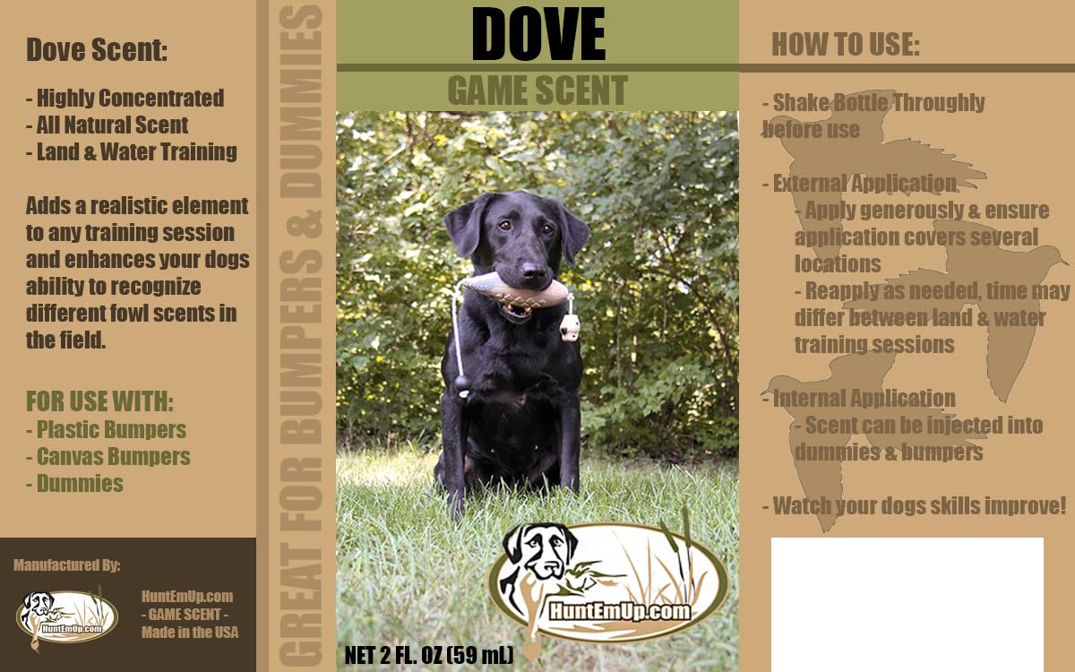 HuntEmUp Dove Scent spray shows easy application on training aids for realistic cues.