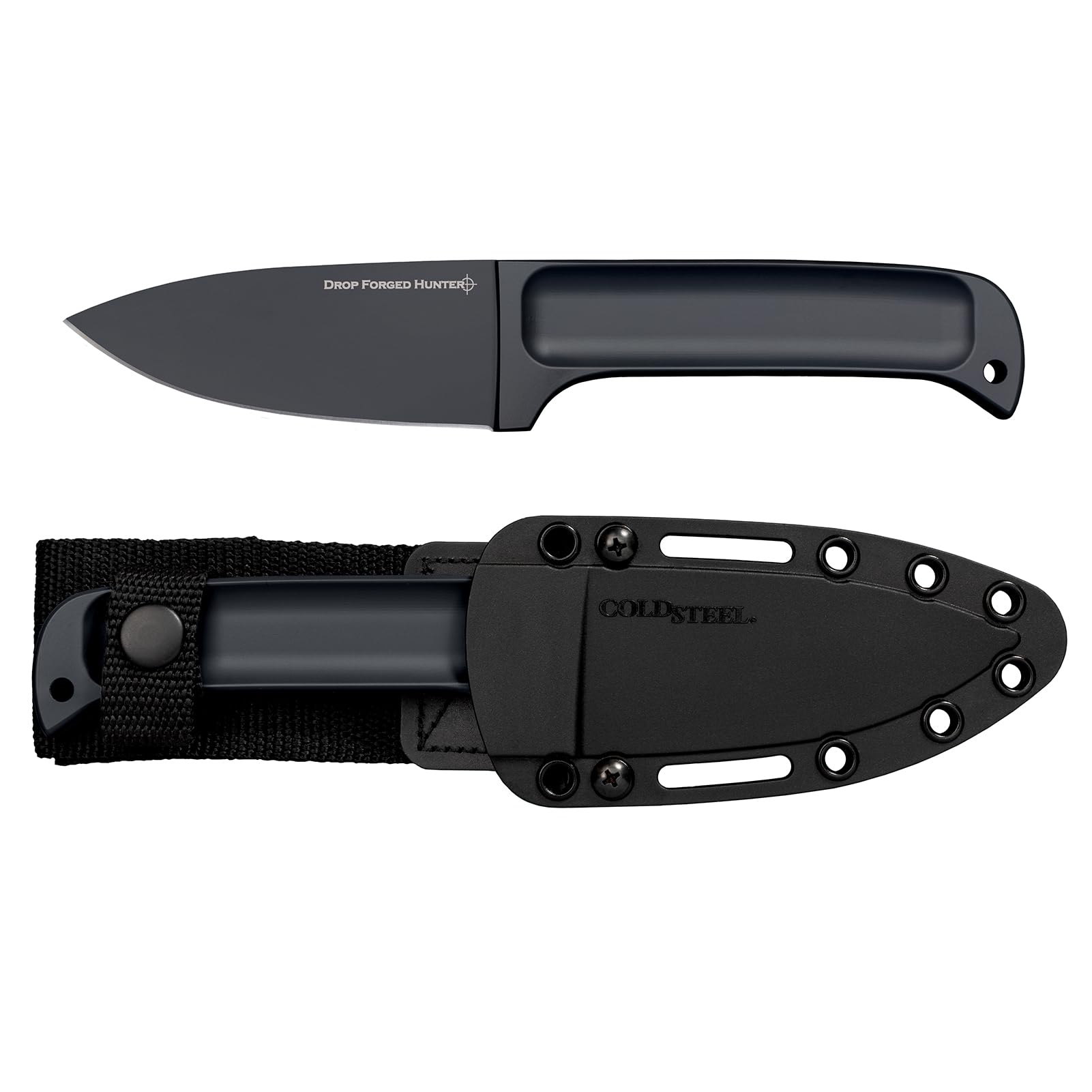 Close-up of 52100 high-carbon steel blade on hunter knife