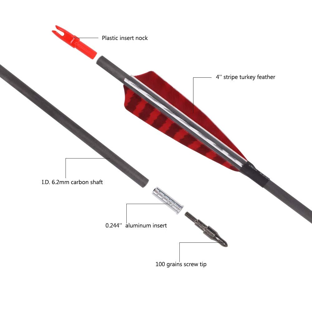 Hunter Ian Archery turkey feather fletching arrow for visibility and stabilization.