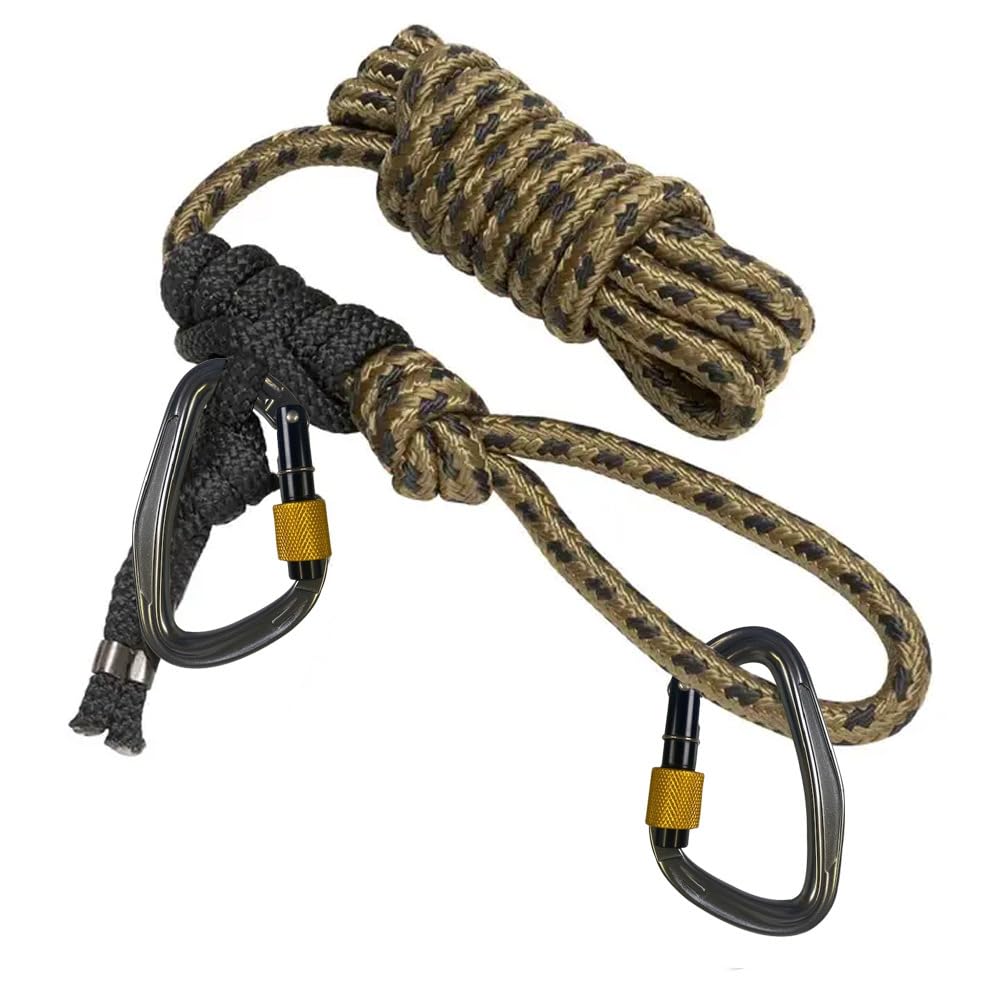 Hunter Safety System lineman rope in use for hands-free ladder installation.