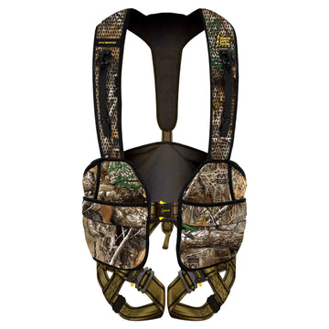 Hunter Safety System RT Hybrid harness close-up showcasing lightweight comfort for long sits.
