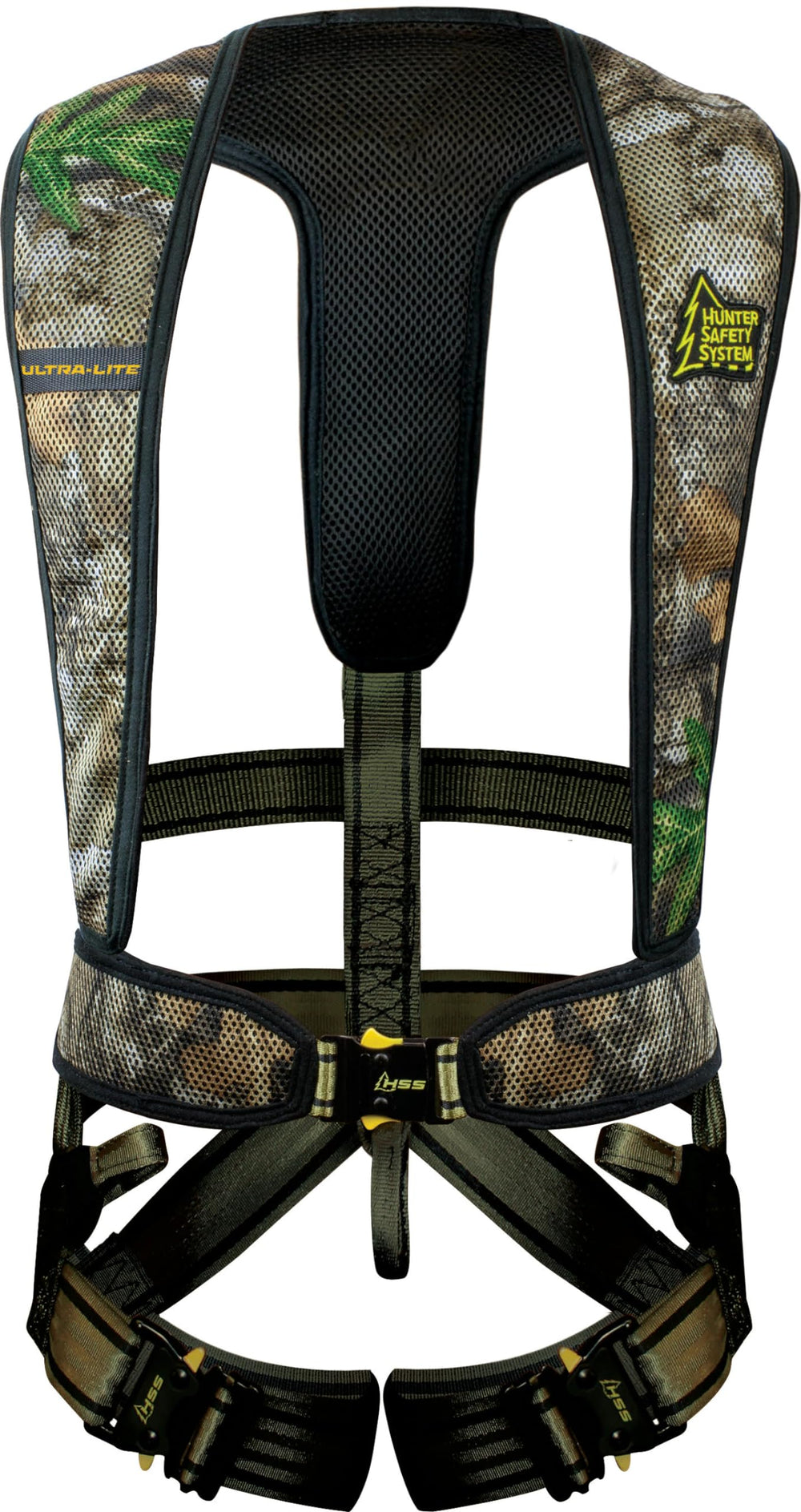 Hunter Safety System Ultra-Lite harness in-use forest, breathable mesh for year-round comfort.