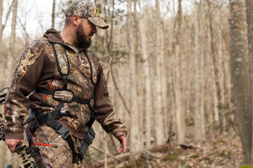 Hunter Safety System X-1 Bow-Hunter harness close-up of secure design for safe tree-stand use.