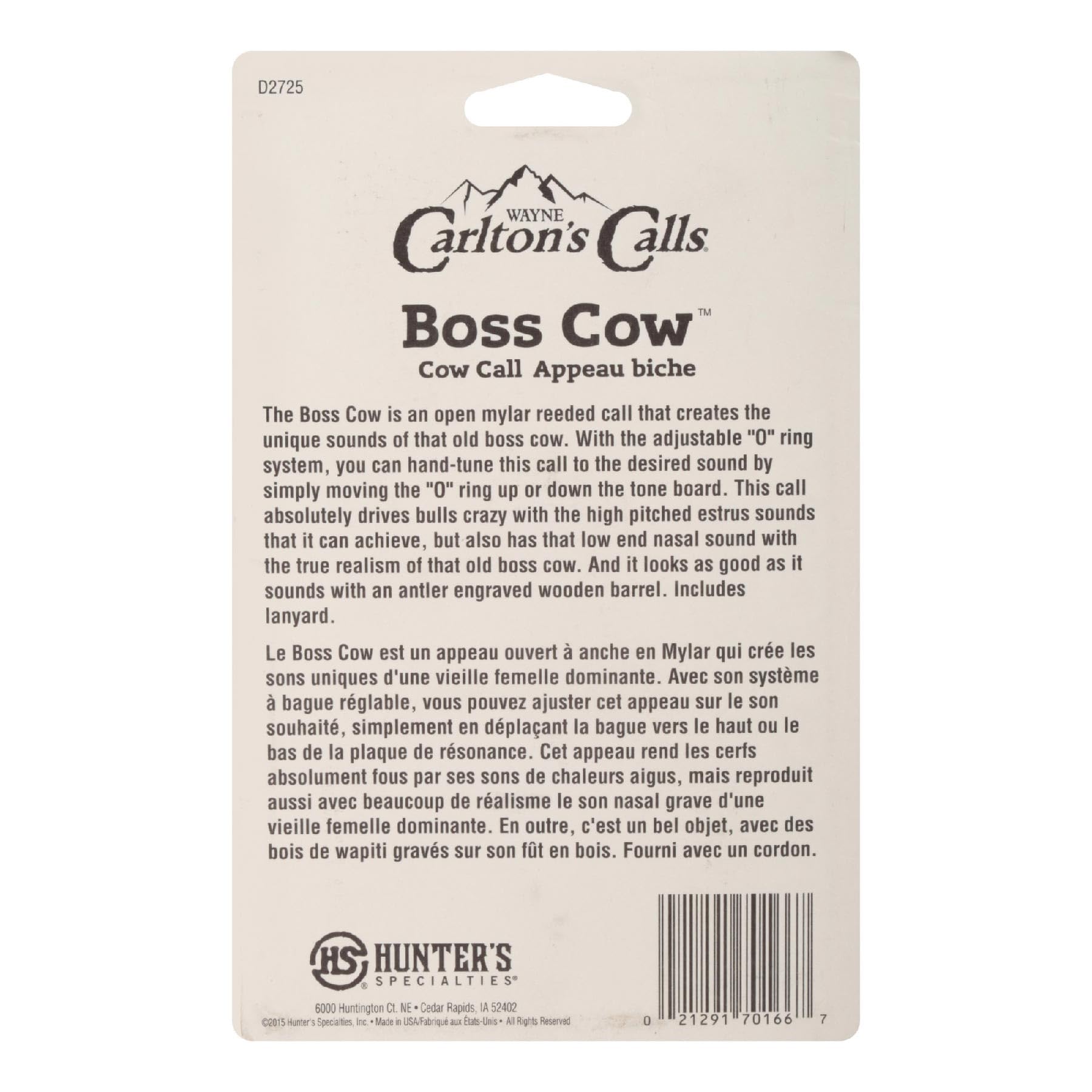 Boss Cow Call includes a durable lanyard for field carry