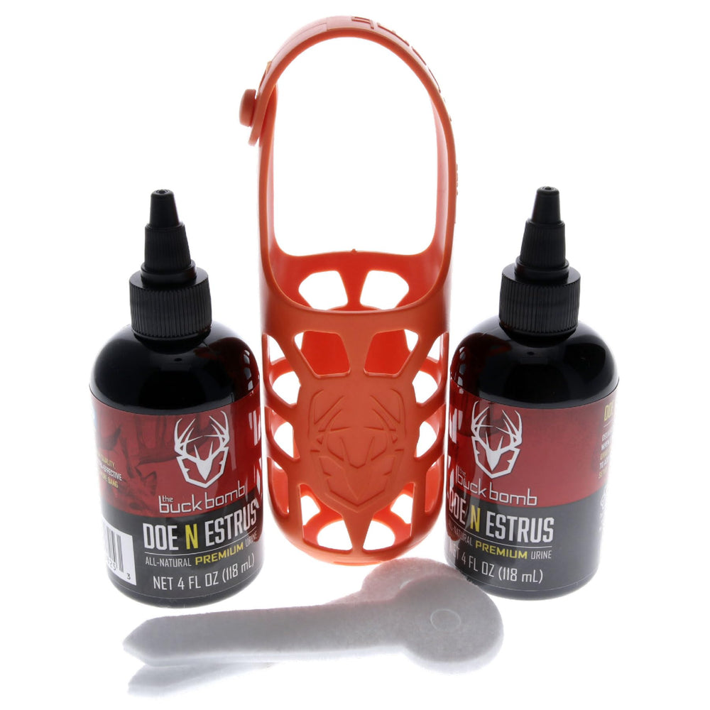 Hunters Specialties Buck Bomb Doe N Estrus scent bottle for deer attractant use.